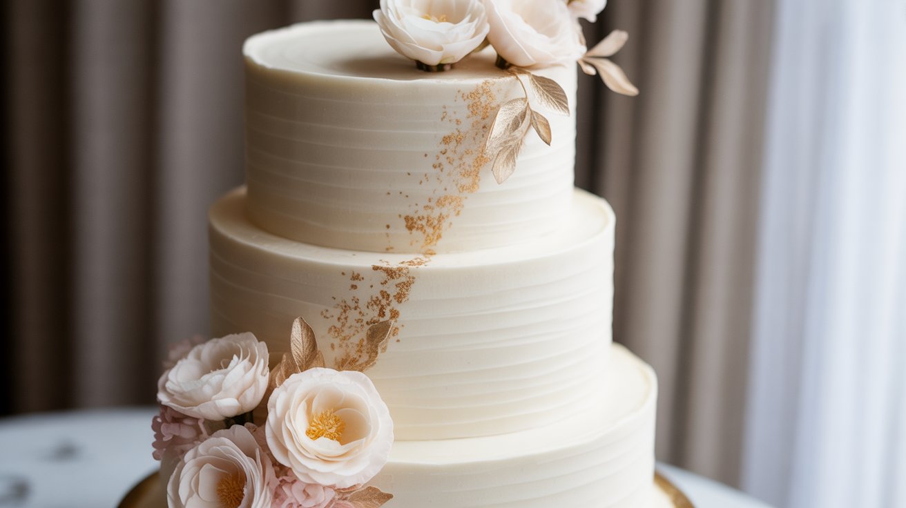 elegant ivory wedding cake – gold leaf & sugar flowers elegant ivory wedding cake – gold leaf & sugar flowers