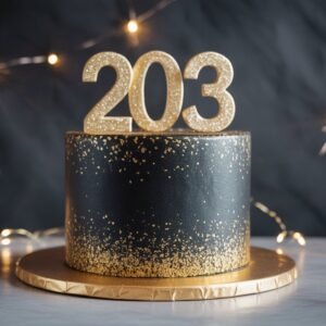 luxury gold glitter number cake – black & glam