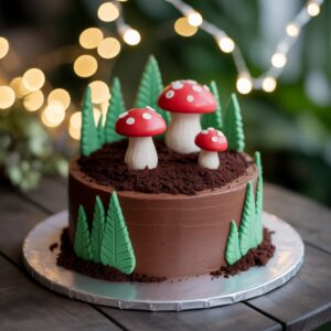 Home forest mushroom cake – whimsical woodland magic