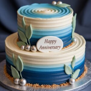 Home blue ombre anniversary cake – elegant & romantic