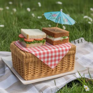 picnic basket cake – edible sandwiches & umbrella