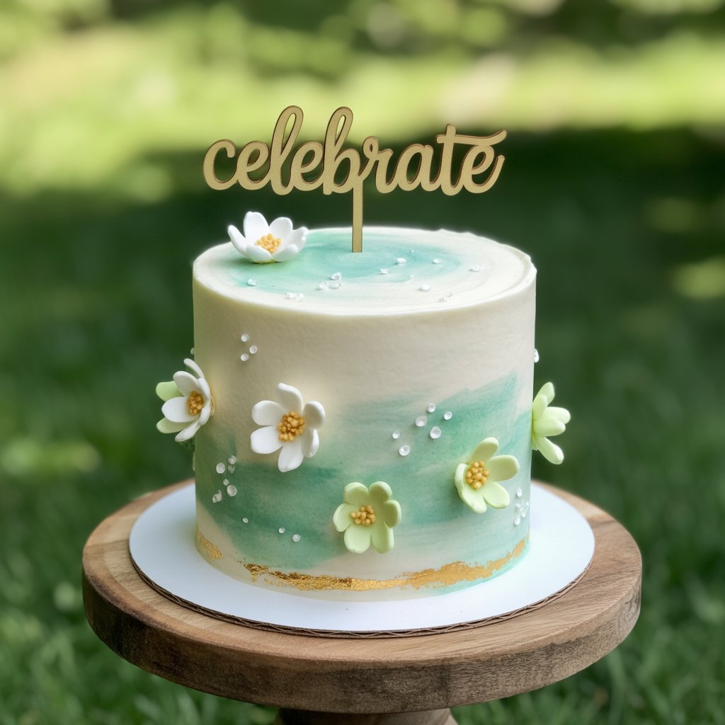 spring watercolor celebrate cake β floral & gold accents spring watercolor celebrate cake β floral & gold accents