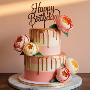 peach & gold birthday cake – peony & gold drip